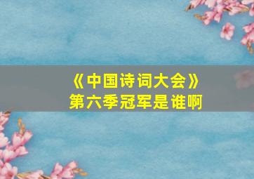 《中国诗词大会》第六季冠军是谁啊