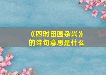 《四时田园杂兴》的诗句意思是什么