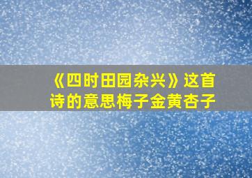 《四时田园杂兴》这首诗的意思梅子金黄杏子