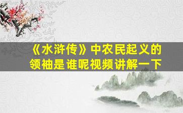 《水浒传》中农民起义的领袖是谁呢视频讲解一下