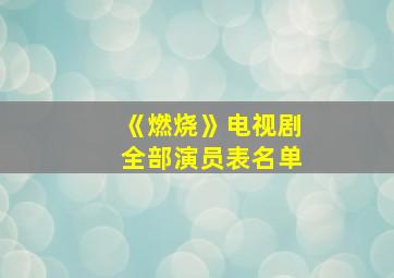 《燃烧》电视剧全部演员表名单