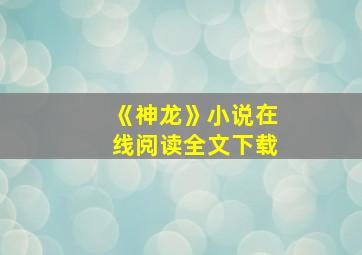 《神龙》小说在线阅读全文下载