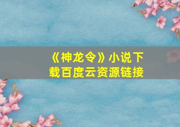 《神龙令》小说下载百度云资源链接