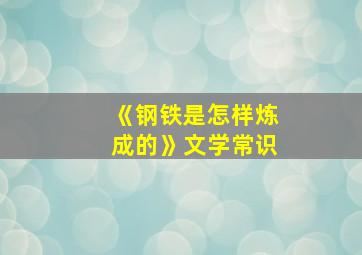 《钢铁是怎样炼成的》文学常识