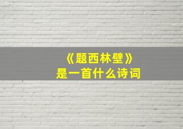 《题西林壁》是一首什么诗词