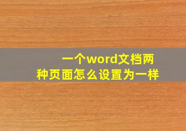 一个word文档两种页面怎么设置为一样