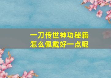 一刀传世神功秘籍怎么佩戴好一点呢