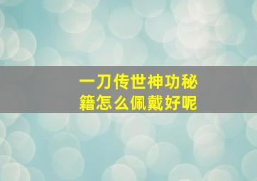 一刀传世神功秘籍怎么佩戴好呢