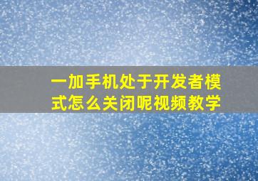 一加手机处于开发者模式怎么关闭呢视频教学