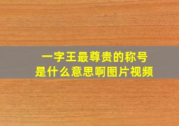 一字王最尊贵的称号是什么意思啊图片视频