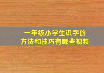 一年级小学生识字的方法和技巧有哪些视频