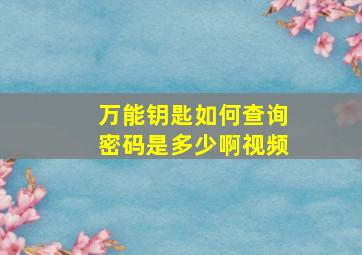 万能钥匙如何查询密码是多少啊视频