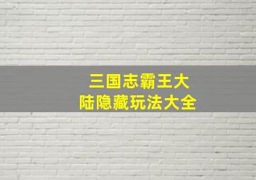 三国志霸王大陆隐藏玩法大全