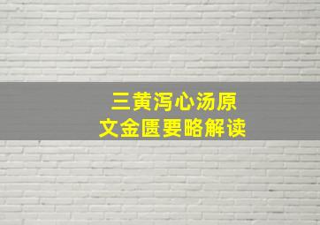 三黄泻心汤原文金匮要略解读