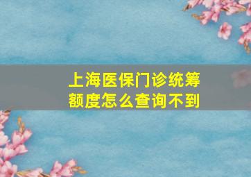 上海医保门诊统筹额度怎么查询不到