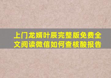 上门龙婿叶辰完整版免费全文阅读微信如何查核酸报告