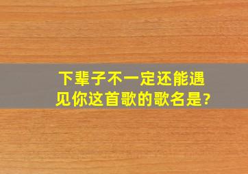 下辈子不一定还能遇见你这首歌的歌名是?