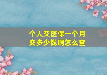 个人交医保一个月交多少钱啊怎么查