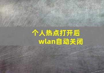 个人热点打开后wlan自动关闭