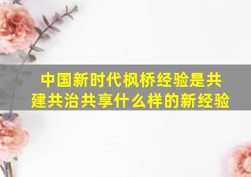 中国新时代枫桥经验是共建共治共享什么样的新经验