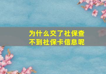 为什么交了社保查不到社保卡信息呢