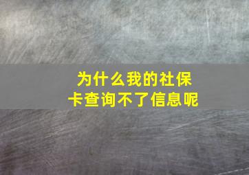 为什么我的社保卡查询不了信息呢