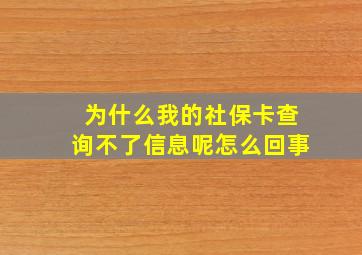 为什么我的社保卡查询不了信息呢怎么回事