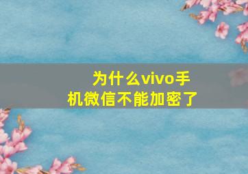 为什么vivo手机微信不能加密了