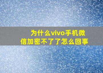 为什么vivo手机微信加密不了了怎么回事