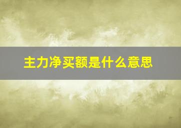 主力净买额是什么意思