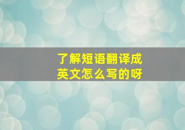 了解短语翻译成英文怎么写的呀