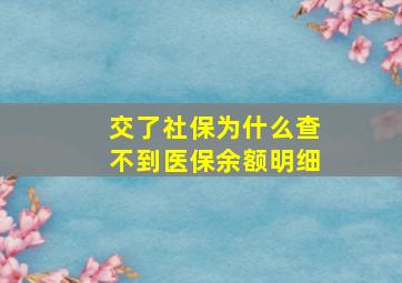 交了社保为什么查不到医保余额明细