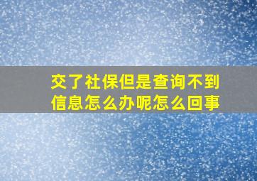 交了社保但是查询不到信息怎么办呢怎么回事