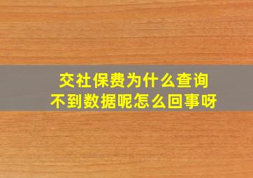 交社保费为什么查询不到数据呢怎么回事呀