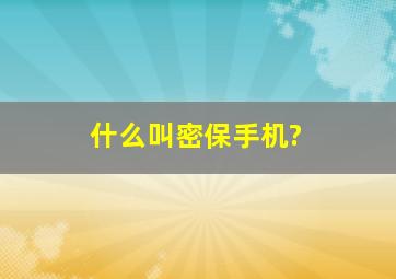 什么叫密保手机?