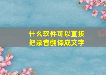 什么软件可以直接把录音翻译成文字