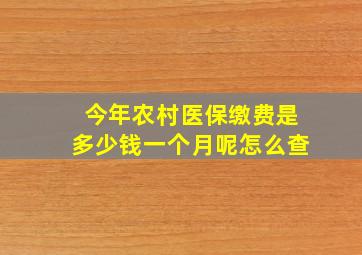 今年农村医保缴费是多少钱一个月呢怎么查