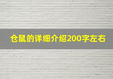 仓鼠的详细介绍200字左右