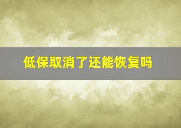 低保取消了还能恢复吗