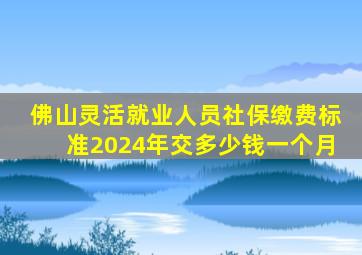 佛山灵活就业人员社保缴费标准2024年交多少钱一个月