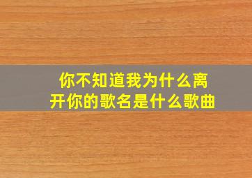 你不知道我为什么离开你的歌名是什么歌曲