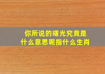 你所说的曙光究竟是什么意思呢指什么生肖