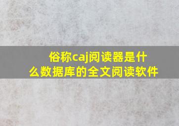 俗称caj阅读器是什么数据库的全文阅读软件