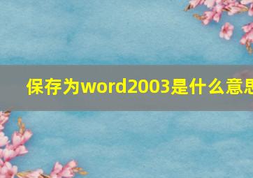 保存为word2003是什么意思