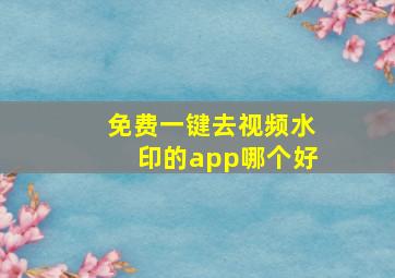 免费一键去视频水印的app哪个好