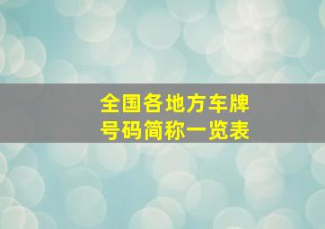 全国各地方车牌号码简称一览表