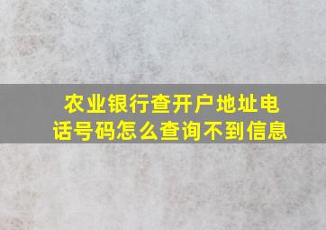 农业银行查开户地址电话号码怎么查询不到信息