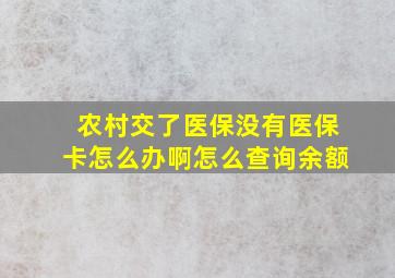 农村交了医保没有医保卡怎么办啊怎么查询余额