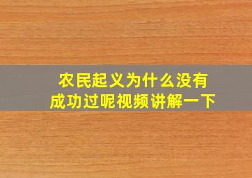 农民起义为什么没有成功过呢视频讲解一下