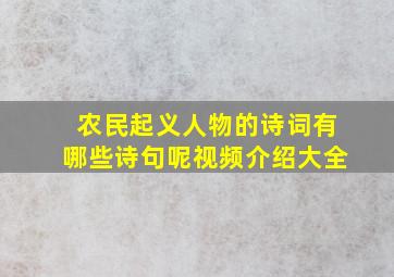 农民起义人物的诗词有哪些诗句呢视频介绍大全